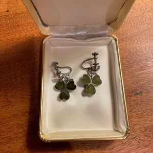 Antique Irish Connemara Marble Shamrock Earrings